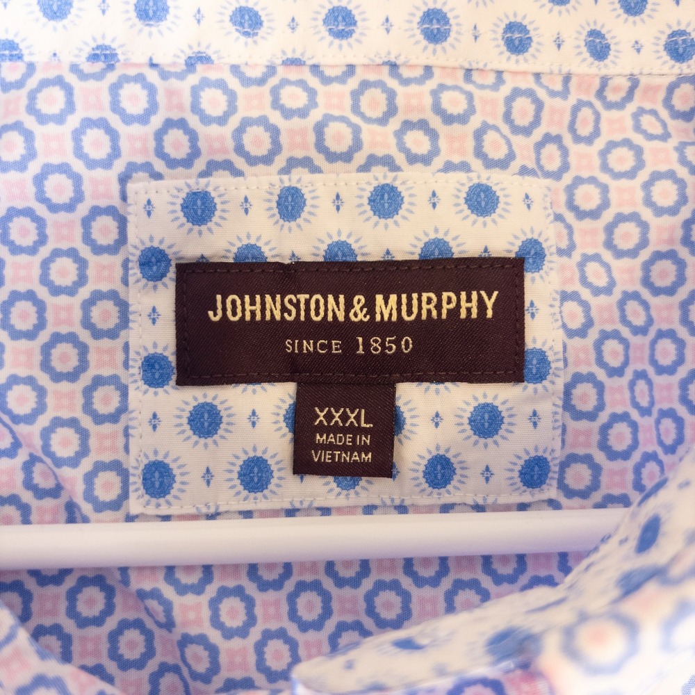 Johnston & Murphy Mens 3XL Blue Pink Geometric Short Sleeve Button Down Shirt - Picture 3 of 14